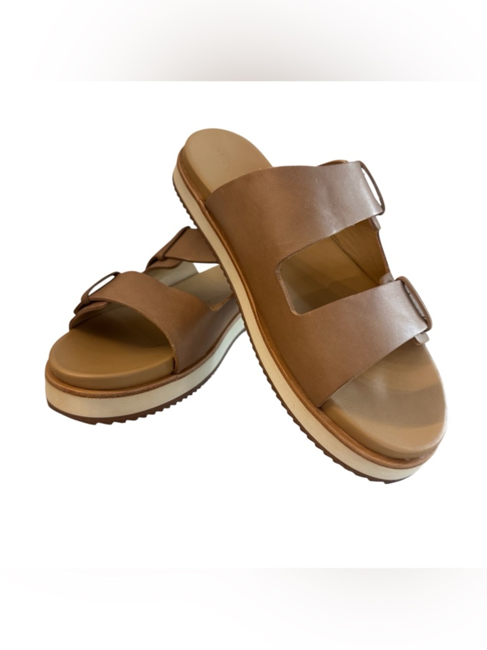 Nisolo Ella Go-To Flatform Slide Women’s Almond Leather Sandals Sz 9 NIB